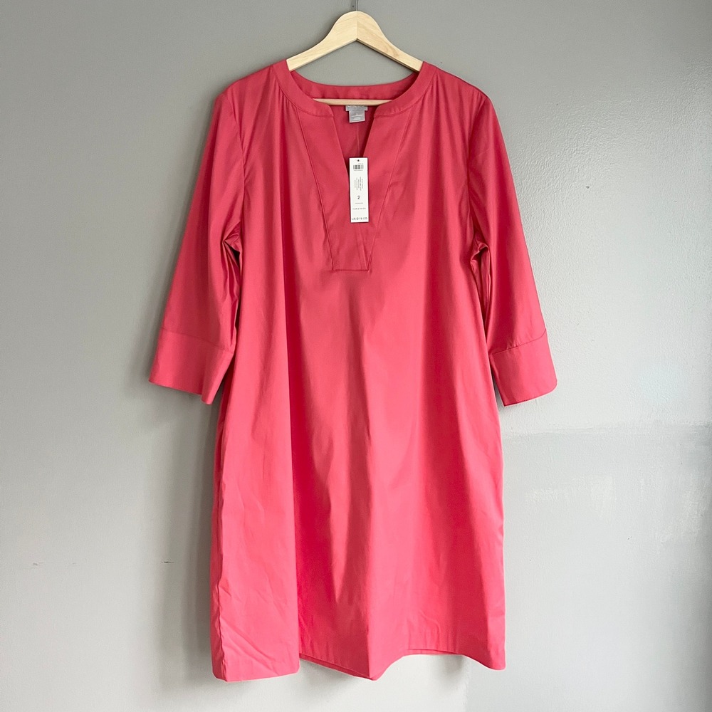 Chico's Tunic Dress 2 US 12 Pink Poplin Solid Cactus Blossom Shift Casual NWT